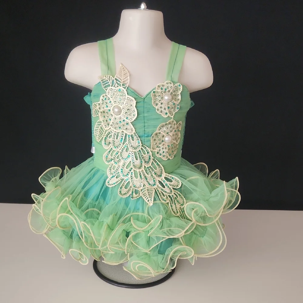 Megha - Infant -Tinkerbell Inspired Green /Cream/Sparkle- Dance/Pagent Costume